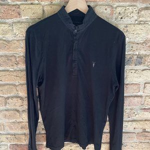 ALLSAINTS Grail Long Sleeve Polo Shirt (Jet Black) - Medium